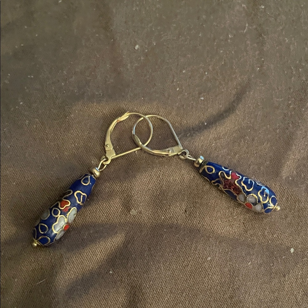 Elegant Blue and Gold Dangle Earrings